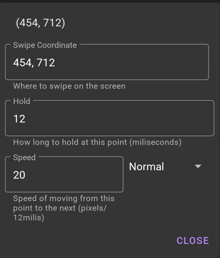 Swipe Point Parameters